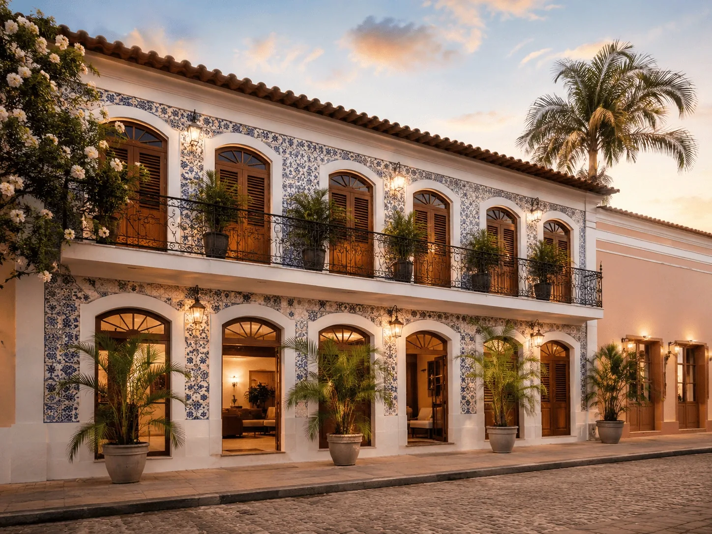 Fachada do casarão colonial da Pousada Neri, com azulejos portugueses, no Centro Histórico de São Luís