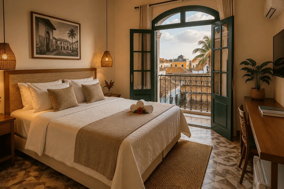 Suíte Varanda da Pousada Neri, com vista para os telhados do Centro Histórico